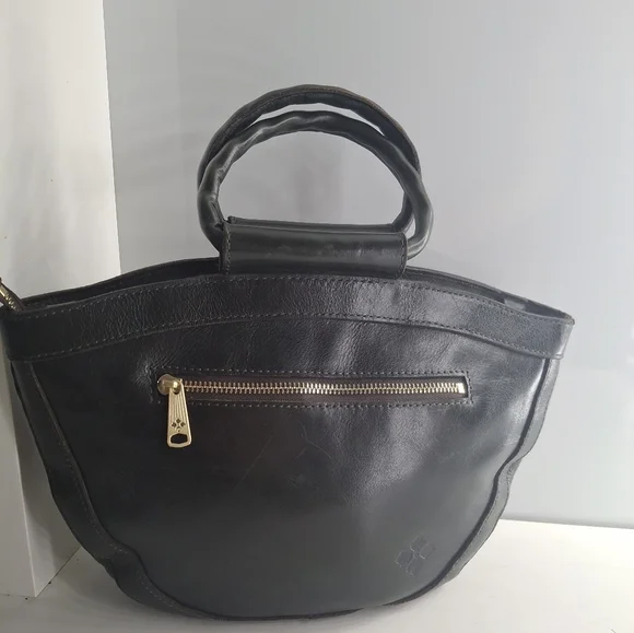 Patricia Nash Ossi Leather Woven Front Tote Bag Satchel Dark Green EUC